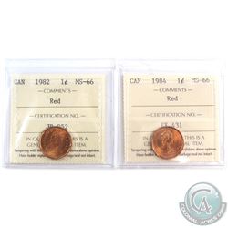1982 & 1984 Canada 1-cent ICCS Certified MS-66. 2pcs