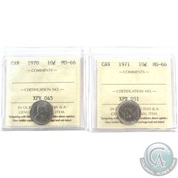 1970 & 1971 Canada 10-cent ICCS Certified MS-66. 2pcs