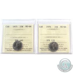 1975 & 1976 Canada 10-cent ICCS Certified MS-66. 2pcs