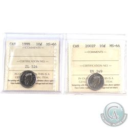 1999 & 2002P Canada 10-cent ICCS Certified MS-66. 2pcs