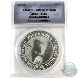 1993 Australia $1 Kookaburra ANACS Certified MS-70 DCAM. (Tax Exempt)