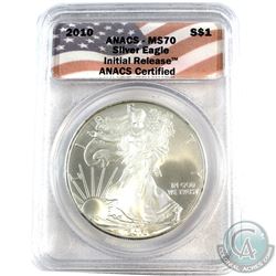 2010 United States $1 Silver Eagle ANACS Certified MS-70 Initial Release (Tax Exempt)