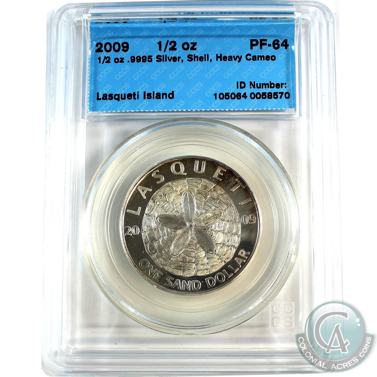 2009 Lasqueti Island 1/2oz Sand Dollar Shell CCCS Certified PF64 Heavy