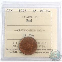 1945 Canada 1-cent ICCS Certified MS-64 Red.