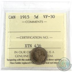 1915 Canada 5-cent ICCS Certified VF-30.