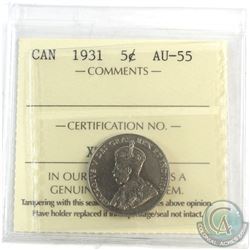 1931 Canada 5-cent ICCS Certified AU-55.