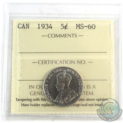 1934 Canada 5-cent ICCS Certified MS-60.