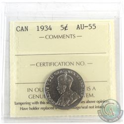 1934 Canada 5-cent ICCS Certified AU-55.