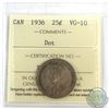 Image 1 : 1936 Canada 25-cent Dot ICCS Certified VG-10.