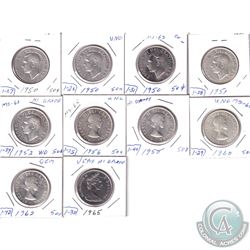 1950-1965 Canada 50-cent Collection. You will receive the following, 3x 1950, 1951, 1952, 1956, 1958