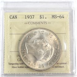 1937 Canada Silver $1 ICCS Certified MS-64.