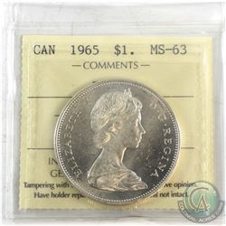 1965 Canada Silver $1 Type V ICCS Certified MS-63.