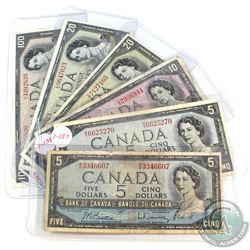 1954 Canada $5, $10, $20, $100 Banknote Collection. You will receive 2x $5 Notes with B/X & H/X Pref