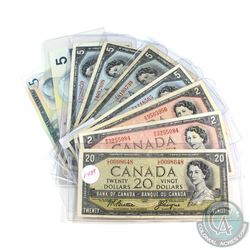 1954-1986 Canada $5 & $20 Banknote Collection. You will receive the following: 4x 1954 $5 Notes, 2x 