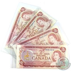 Consecutive 1974 Bank of Canada $2 Lawson-Bouey, R/N4812616/17 & B/E3508774/75. UNC+ Condition.  4pc