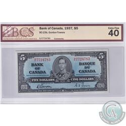 BC-23b 1937 Bank of Canada $5 Gordon-Towers, S/C Prefix, 7724783. BCS Certified EF-40.