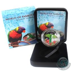 2015 Cook Islands $5 3D World Of Parrots- Rainbow Lorikeet Sterling Silver Coin.