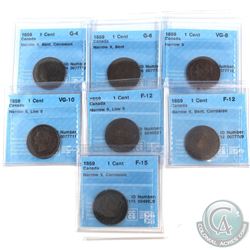 Estate Lot 1859 Canada Large Narrow 9 1-cent CCCS Certified Collection.  Coins are graded between G-