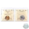 Image 1 : 1939 Canada 1-cent MS-65 Red & 1944 Canada 5-cent MS-65.  Both coins have been certified by ICCS. 2p
