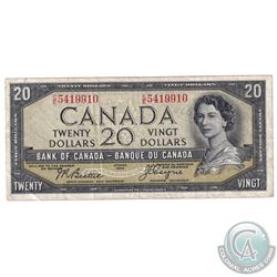BC-33b 1954 Bank of Canada Devil's Face $20 Beattie-Coyne C/E5419910 F-VF. (writing)
