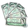 Image 1 : 5x Consecutive 1967 Bank of Canada $1 Beattie-Rasminsky JP/8219560/61/62/63/64 CUNC. 5pcs.