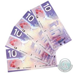Consecutive 2001 Bank of Canada $10, Knight-Dodge, BEI/3806361/62/63/64. Unc Condition. 4pcs.