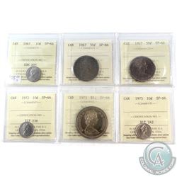 1967-1975 Canada ICCS Certified SP-66 Coin Collection. You will receive the following, 1967 10-cent,