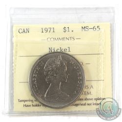 1971 Canada Nickel $1 ICCS Certified MS-65 with Die Crack in 'Canada' not noted on holder.