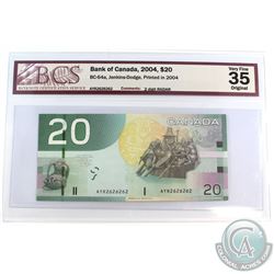 BC-64a 2004 Bank of Canada $20, Jenkins-Dodge 2-DIGIT RADAR, AYR2626262 BCS Certified VF-35 Original
