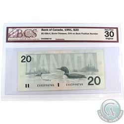 BC-58-b-ii 1991 Bank of Canada $20 Bonin-Thiessen, EVH NO BACK POSITION NUMBER BCS Certified VF-30 O