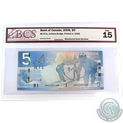 BC-67a Bank of Canada $5, Jenkins-Dodge, MISMATCHED SERIAL NUMBERS, BCS Certified F-15.  Serial # AP
