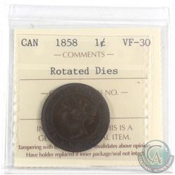 1858 Canada 1-cent ICCS Certified VF_30 Rotated Dies.