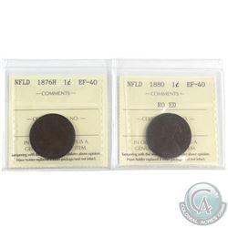 1876H & 1880 RO ED Newfoundland 1-cent ICCS Certified EF-40.  2pcs.