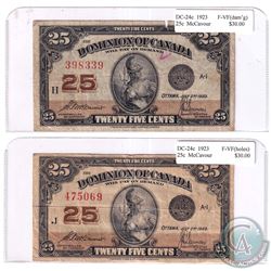 Pair of 1923 25-cent Dominion of Canada McCavour F-VF(damaged). 2ppcs