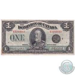 1923 $1 DC-25o Dominion of Canada "Black Seal, Group 4" Campbell-Clark Banknote.