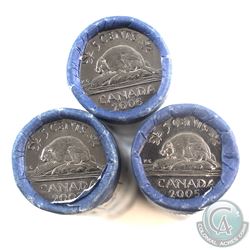 2005P, 2006P & 2007 Canada 5-cent Original Rolls of 40pcs. 3 rolls
