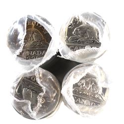 1995, 1996, 1997 & 1998 Canada 5-cent Original Rolls of 40pcs (End coins in the roll may be toned). 