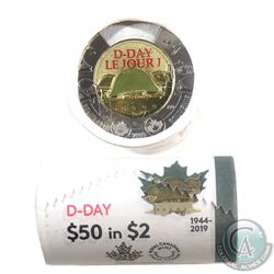 2019 Canada $2 Coloured D-Day Special Wrap Roll of 25pcs