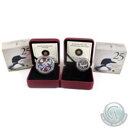 2012 Canada $1 Artistic Two Loons & 2012 $1 25th Anniversary of the Loonie Fine Silver Coins. 2pcs (