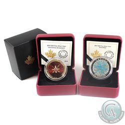 2015 Canada $25 Christmas Ornament & 2017 $20 Coloured Snowflake Fine Silver Coins (2015 sleeve has 
