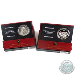 2006 & 2007 Canada $30 Sterling Silver Coins - 2006 Dog Sled Team & 2007 Vimy Ridge Memorial. 2pcs