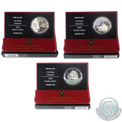 2005, 2006 & 2007 Canada $20 Tall Ships Fine Silver Coins - 2005 3-Masted Ship, 2006 Ketch & 2007 Br
