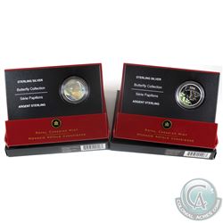 2006 Canada 50-cent Butterfly Sterling Silver Coins - Short-Tailed Swallowtail & Silvery Blue. 2pcs