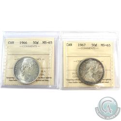 1966 & 1967 Canada 50-cent ICCS Certified MS-65. 2pcs
