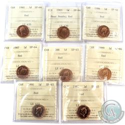 1981-1991 Canada 1-cent ICCS Certified  SP-64, 65 & 66 Red - 1981 SP-66, 1983 Near Beads SP-64, 1986