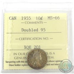1955 Canada 10-cent Doubled 95 ICCS Certified MS-66