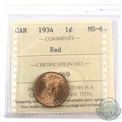 1934 Canada 1-cent ICCS Certified MS-64 Red