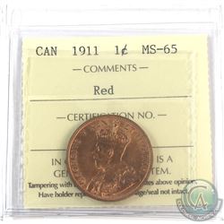 1911 Canada 1-cent ICCS Certified MS-65 Red