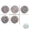 Image 2 : 5x 1949 Canada Silver $1 - 2x EF, 2x AU-UNC & 1x UNC. Coins contain various impairments. 5pcs