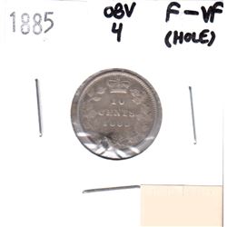 1885 Canada Obv 4. 10-cent F-VF (Hole)